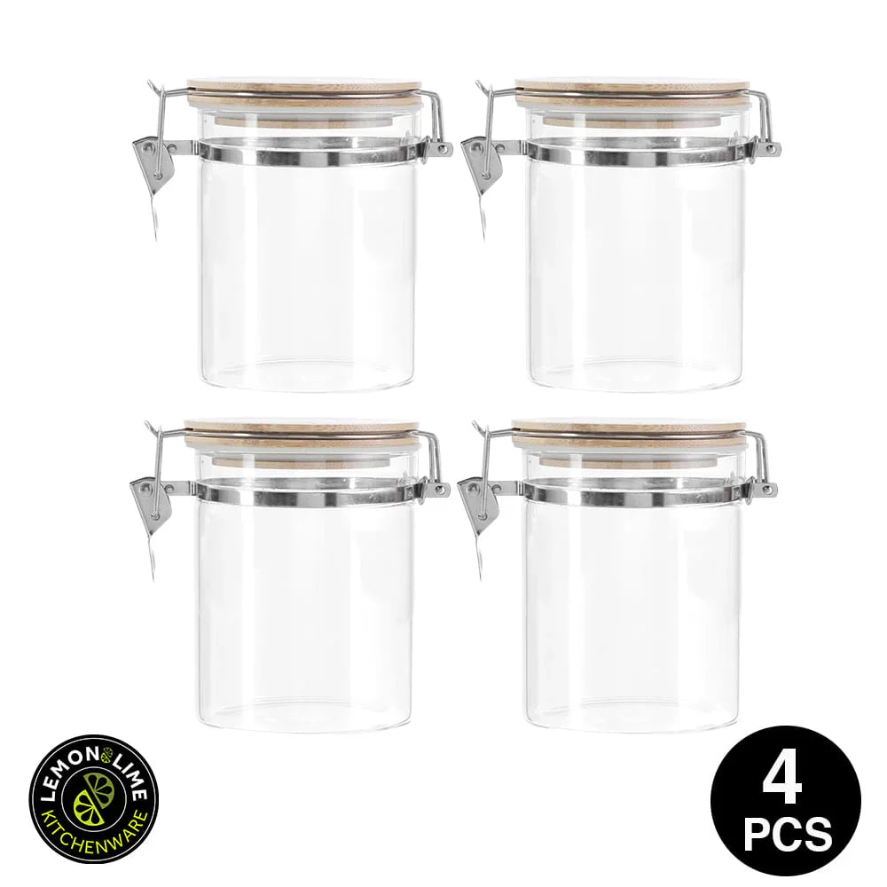 Lemon & Lime 800ML CAMDEN GLASS CLIP JAR BAMBOO LID 4PCS