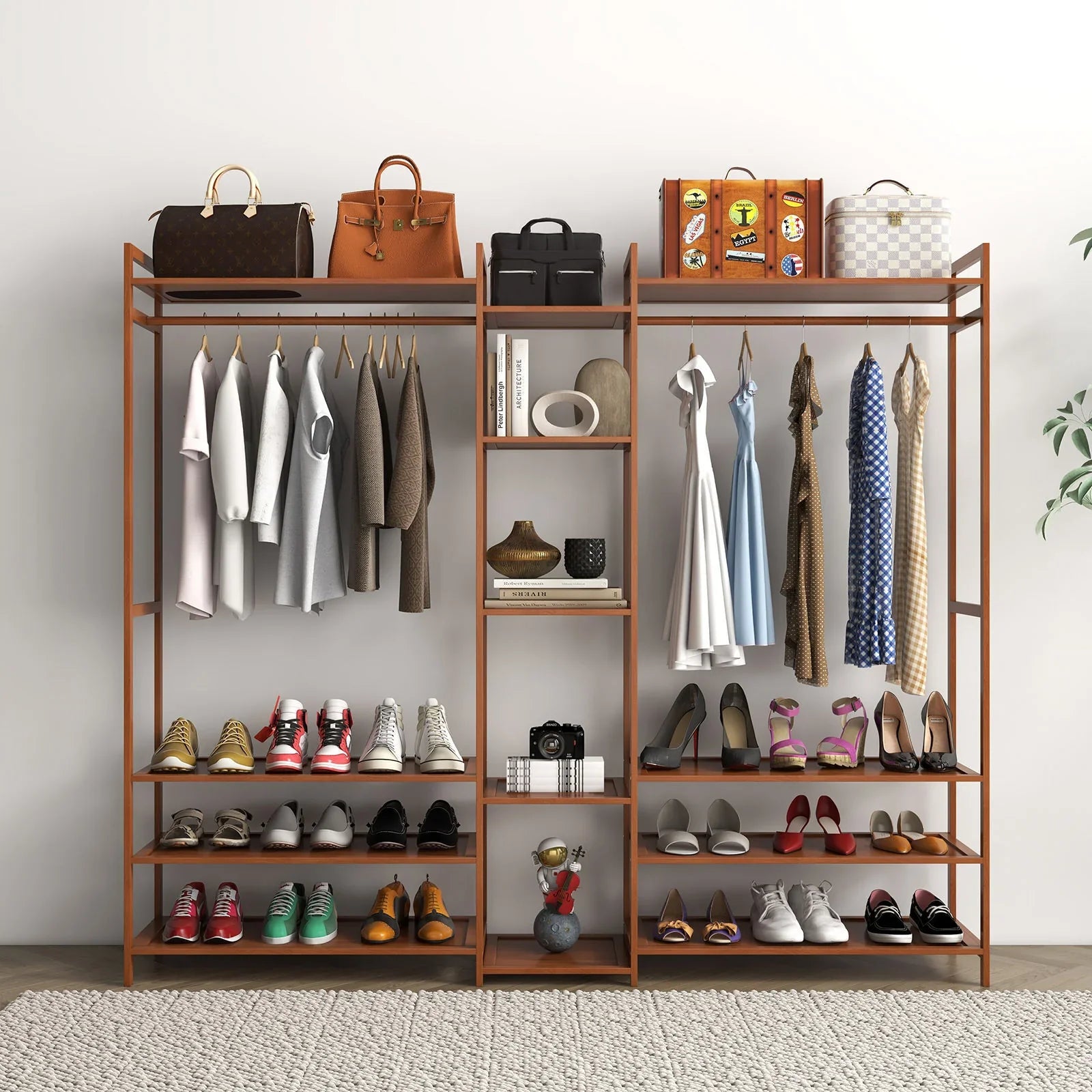 Milano Decor Multifunctional Bamboo Clothes Wardrobe Storage Stand Organiser