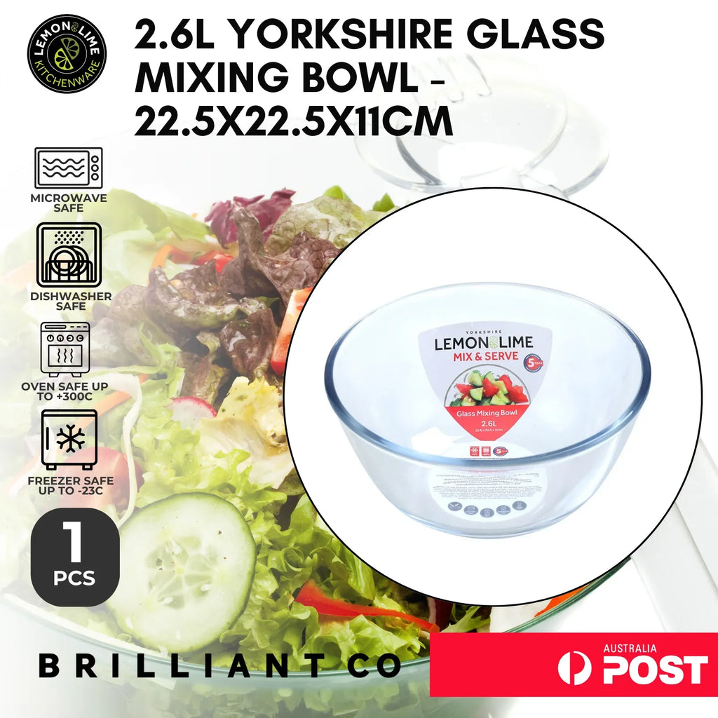 Lemon & Lime 2.6L YORKSHIRE GLASS MIXING BOWL - 22.5X22.5X11CM