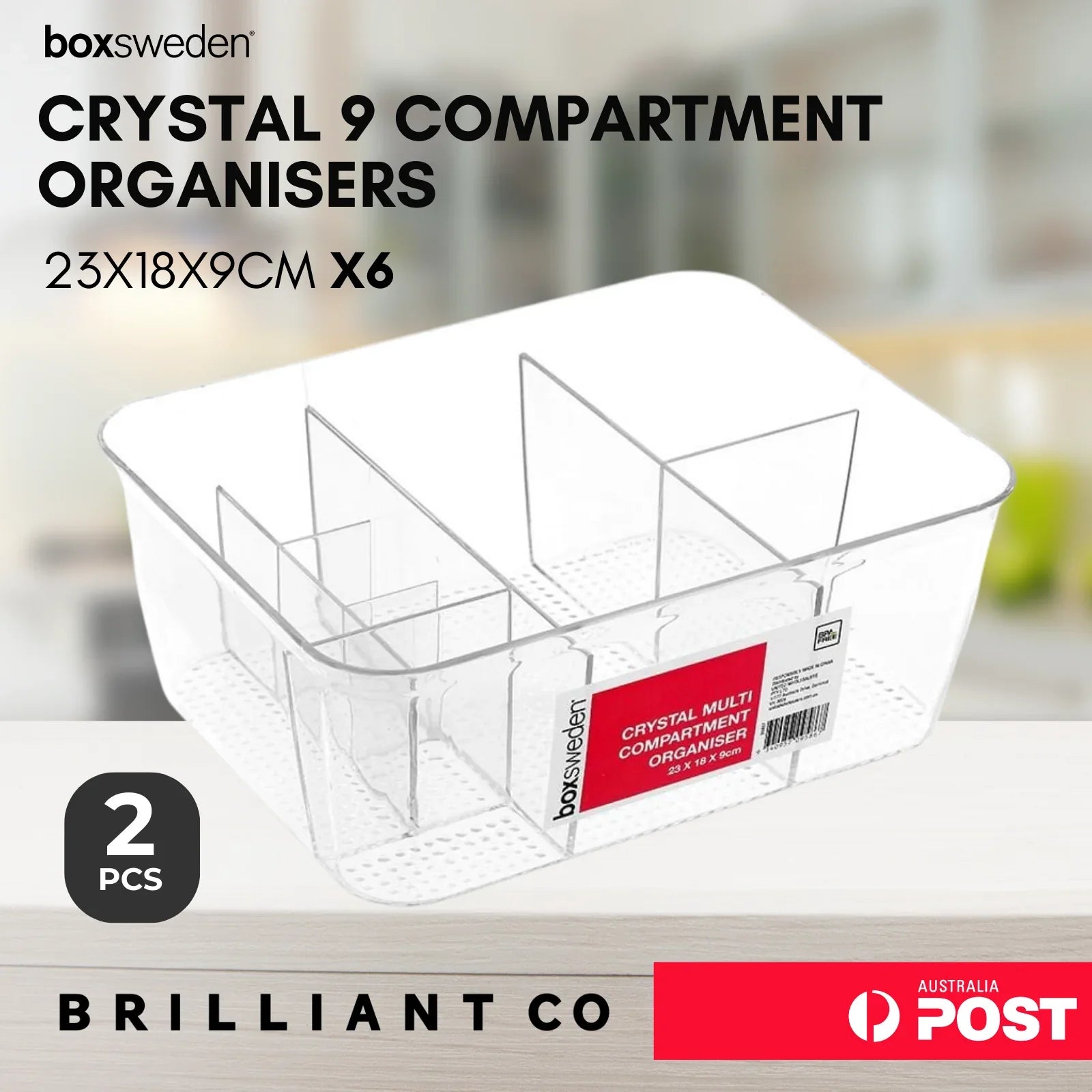 Boxsweden CRYSTAL 9 COMPARTMENT ORGANISER /COSMETIC ,CRAFT & STATIONARY ORGANISER 2PCS